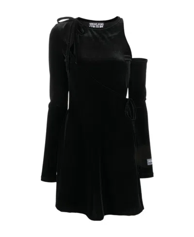 Versace Jeans Cut-out Velvet Dress In Black