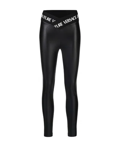 Versace Jeans Logo-waistband Leggings In Black