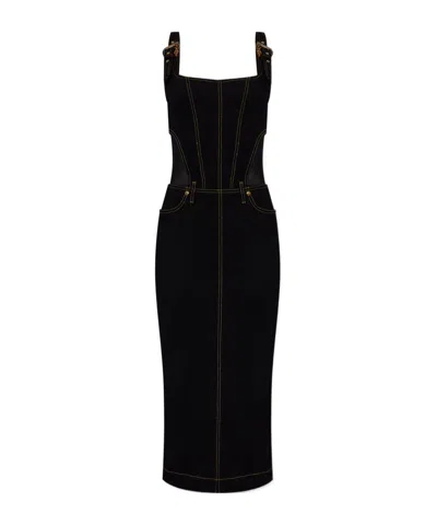 Versace Jeans Couture Contrast-stitching Sleeveless Denim Dress In Black