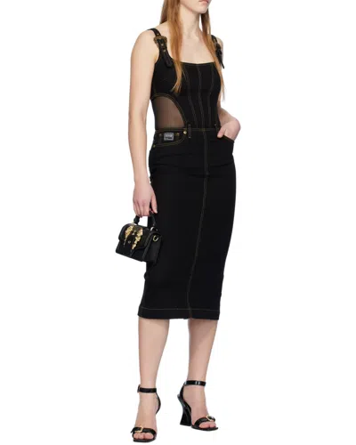 Versace Jeans Couture Contrast-stitching Sleeveless Denim Dress In Black
