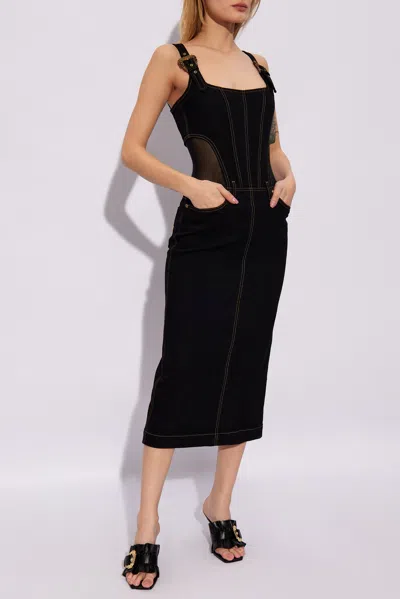 Versace Jeans Couture Contrast-stitching Sleeveless Denim Dress In Black