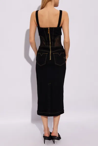 Versace Jeans Couture Contrast-stitching Sleeveless Denim Dress In Black