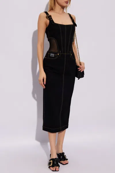 Versace Jeans Couture Contrast-stitching Sleeveless Denim Dress In Black