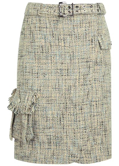 Ganni Tweed Mini Skirt In Green