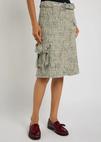 Ganni Tweed Mini Skirt In Green