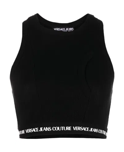 Versace Jeans Logo-print Cropped Tank Top In Black