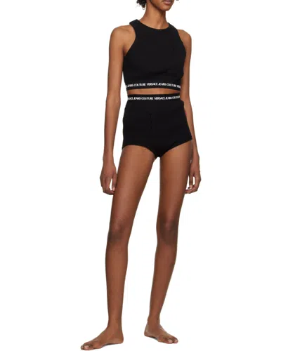 Versace Jeans Logo-print Cropped Tank Top In Black