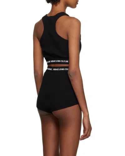 Versace Jeans Logo-print Cropped Tank Top In Black
