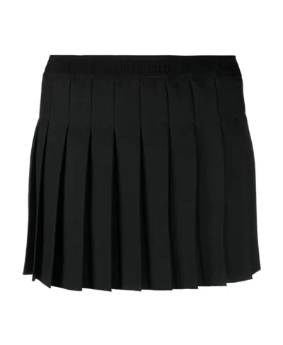 Versace Jeans Logo-print Strap Pleated Skirt In Black