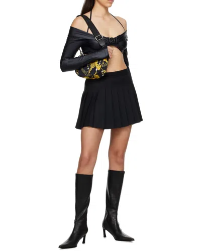 Versace Jeans Logo-print Strap Pleated Skirt In Black