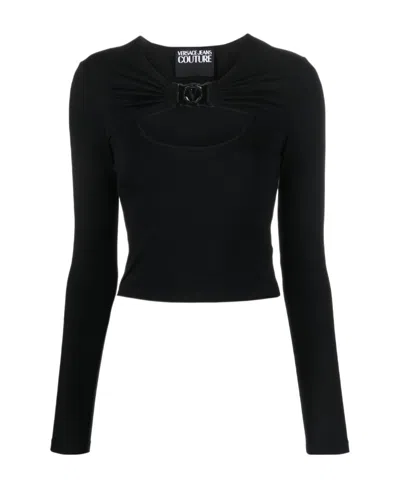 Versace Jeans Couture Logo Plaque Cut-out Top In Black