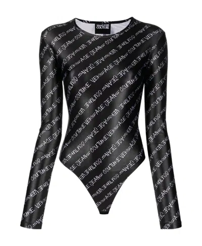 Versace Jeans Signature-print Bodysuit In Black