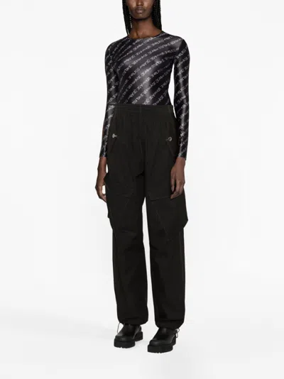 Versace Jeans Signature-print Bodysuit In Black