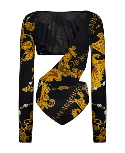 Versace Jeans Chain Couture-print Cut-out Bodysuit In Black