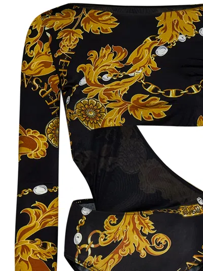 Versace Jeans Chain Couture-print Cut-out Bodysuit In Black