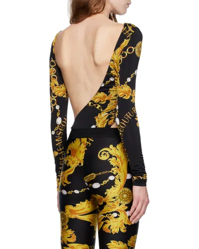 Versace Jeans Chain Couture-print Cut-out Bodysuit In Black