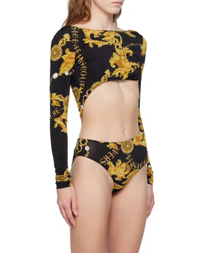 Versace Jeans Chain Couture-print Cut-out Bodysuit In Black