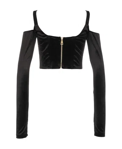 Versace Suspender Long-sleeved Blouse In Black