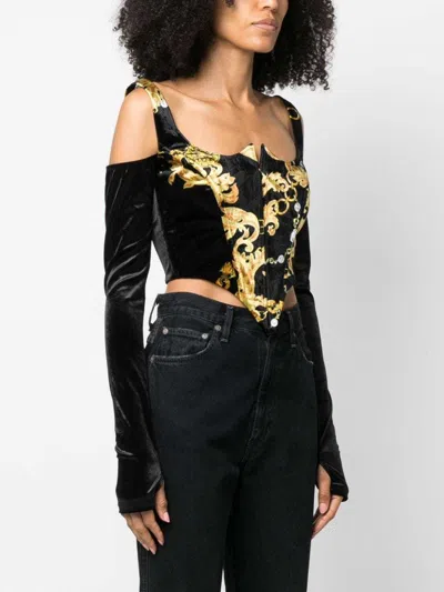 Versace Jeans Chain Couture Long-sleeved Corset In Black