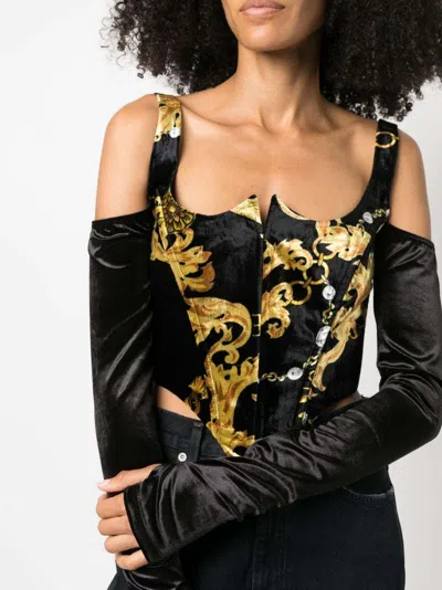 Versace Jeans Chain Couture Long-sleeved Corset In Black