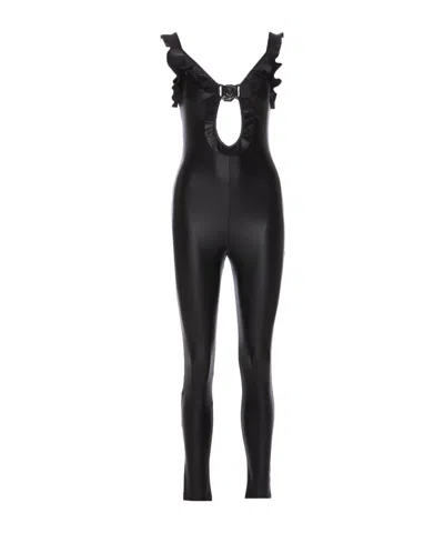 Versace Jeans Couture Cut-out Ruched Sleeveless Jumpsuit In Black