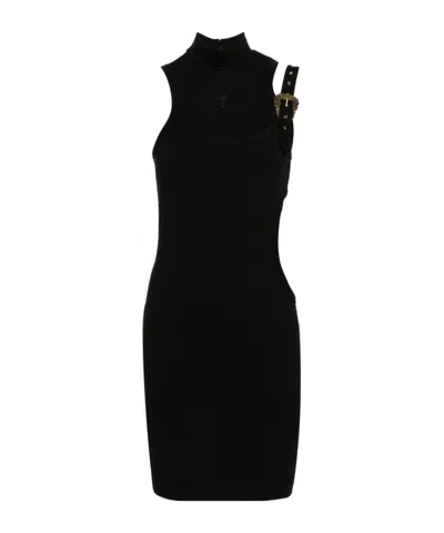 Versace Jeans Buckle-straps Cut-out Minidress In Black