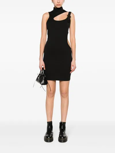 Versace Jeans Buckle-straps Cut-out Minidress In Black