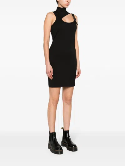 Versace Jeans Buckle-straps Cut-out Minidress In Black