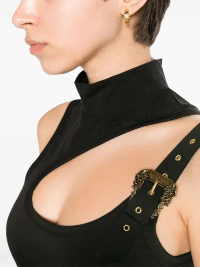 Versace Jeans Buckle-straps Cut-out Minidress In Black