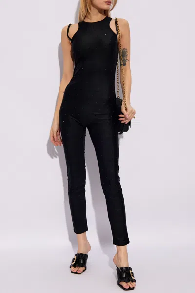 Versace Jeans Couture Embellished Halterneck Sleeveless Jumpsuit In Black