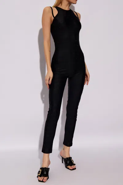 Versace Jeans Couture Embellished Halterneck Sleeveless Jumpsuit In Black
