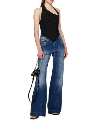 Versace Jeans Baroque-buckle Cropped Top In Black