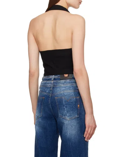 Versace Jeans Baroque-buckle Cropped Top In Black