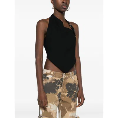 Versace Jeans Baroque-buckle Cropped Top In Black