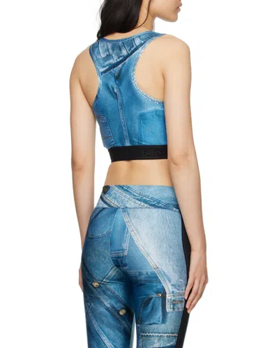 Versace Jeans Patch Denim Crop Top In Blue