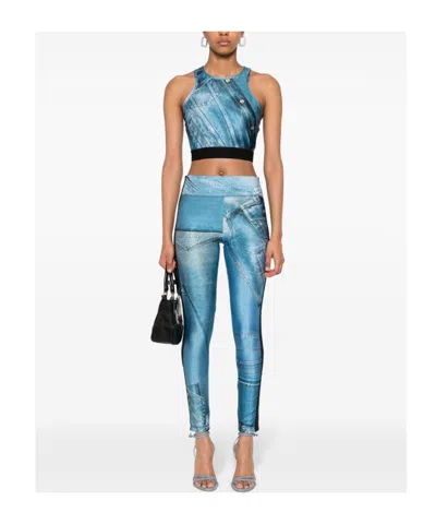 Versace Jeans Patch Denim Crop Top In Blue