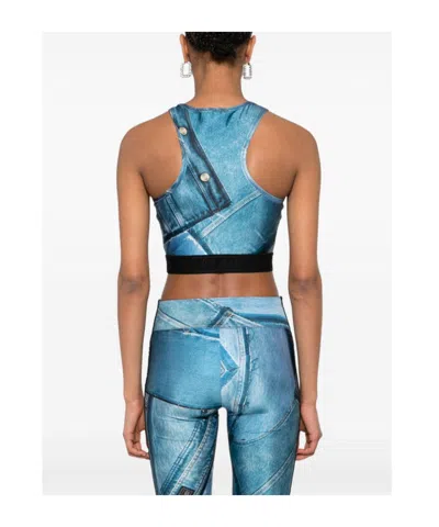 Versace Jeans Patch Denim Crop Top In Blue