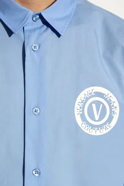Versace Jeans Couture Logo Print Long-sleeved Shirt In Blue