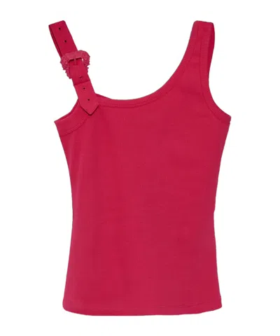 Versace Jeans Couture Buckle-embellished Ribbed Tank Top In Pink