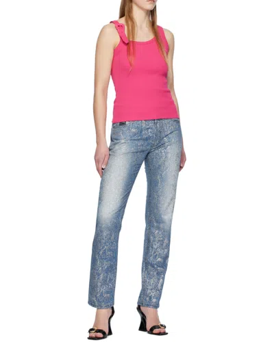 Versace Jeans Couture Buckle-embellished Ribbed Tank Top In Pink
