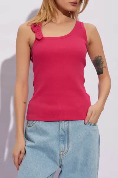 Versace Jeans Couture Buckle-embellished Ribbed Tank Top In Pink