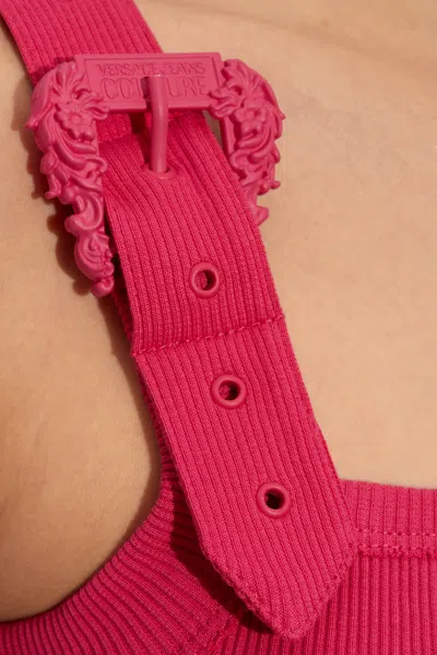 Versace Jeans Couture Buckle-embellished Ribbed Tank Top In Pink