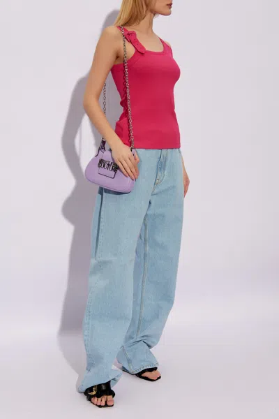 Versace Jeans Couture Buckle-embellished Ribbed Tank Top In Pink