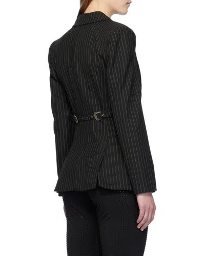 Versace Jeans Couture Single-breasted Pinstriped Blazer In Black