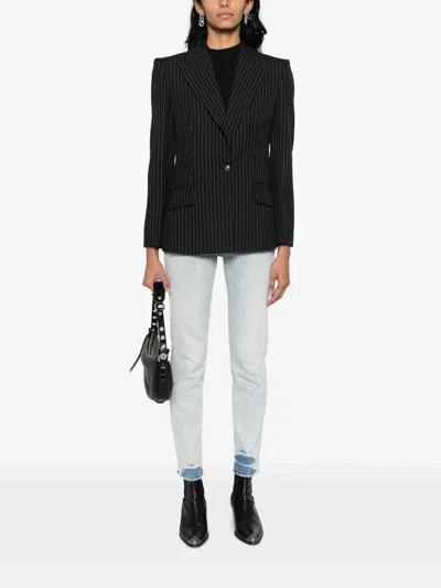 Versace Jeans Couture Single-breasted Pinstriped Blazer In Black