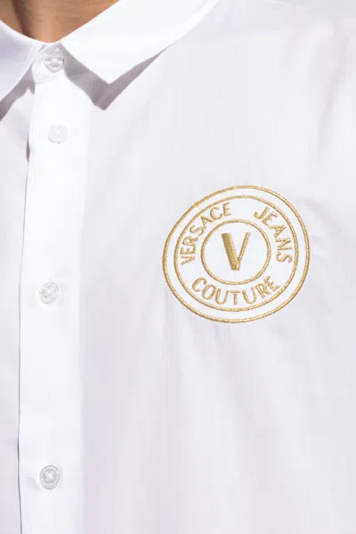 Versace Jeans Couture Logo-embroidered Button-up Shirt In Yellow