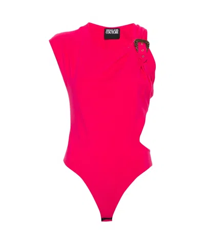 Versace Jeans Logo-engraved Buckle Bodysuit In Pink