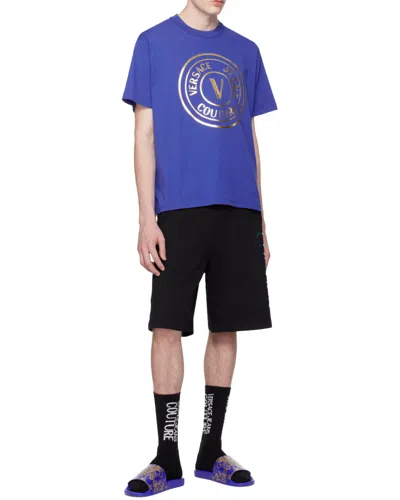 Versace Jeans Couture Logo-printed Crewneck T-shirt In Blue