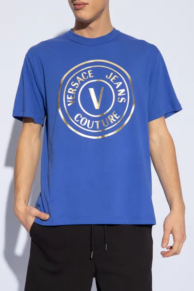Versace Jeans Couture Logo-printed Crewneck T-shirt In Blue
