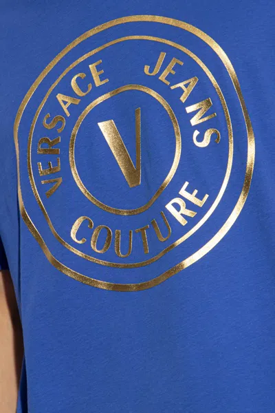 Versace Jeans Couture Logo-printed Crewneck T-shirt In Blue